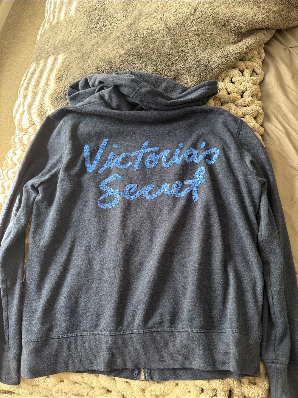 Victoria's Secret Navy Hoodie with Blue Script Logo